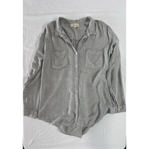 Cloth & Stone Gray Button Front Shirt Medium Rayon Casual Pocket Button Down